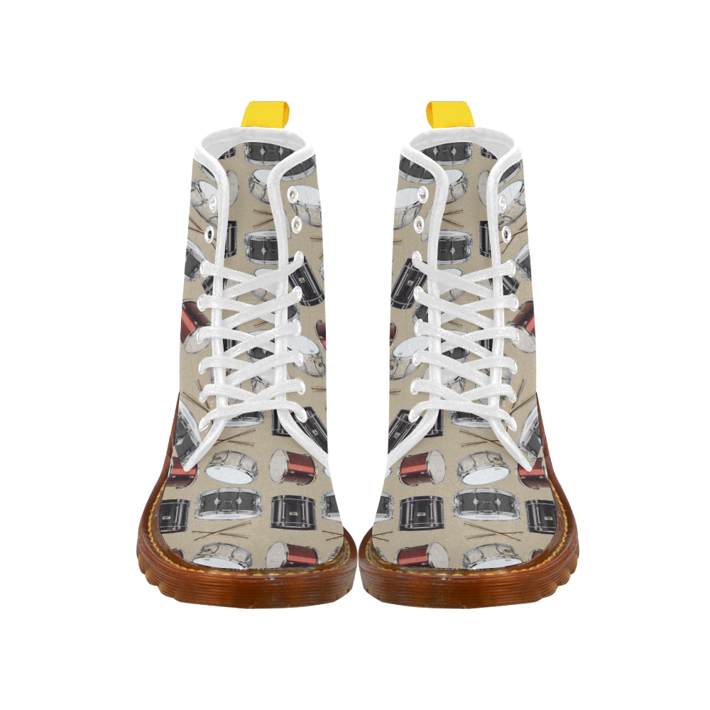 Drum Pattern White Boots For Men - TeeAmazing