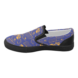 Book Pattern Black Women's Slip-on Canvas Shoes - TeeAmazing