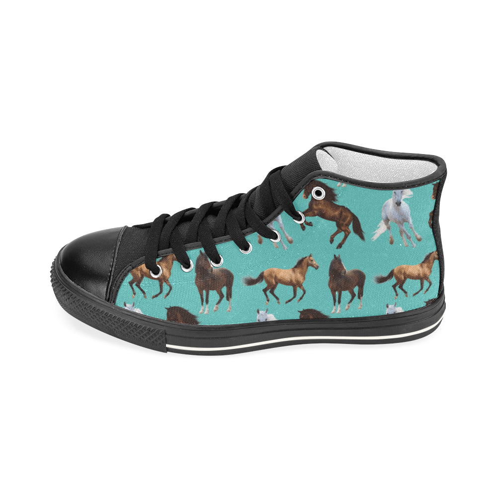 Horse Pattern Black Men’s Classic High Top Canvas Shoes - TeeAmazing