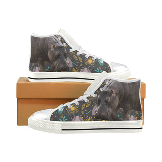 Hippo White Women's Classic High Top Canvas Shoes - TeeAmazing