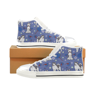 Alaskan Malamute Flower White High Top Canvas Shoes for Kid (Model 017) - TeeAmazing