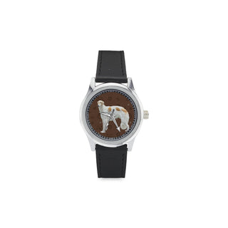 Borzoi Dog Kid's Stainless Steel Leather Strap Watch - TeeAmazing