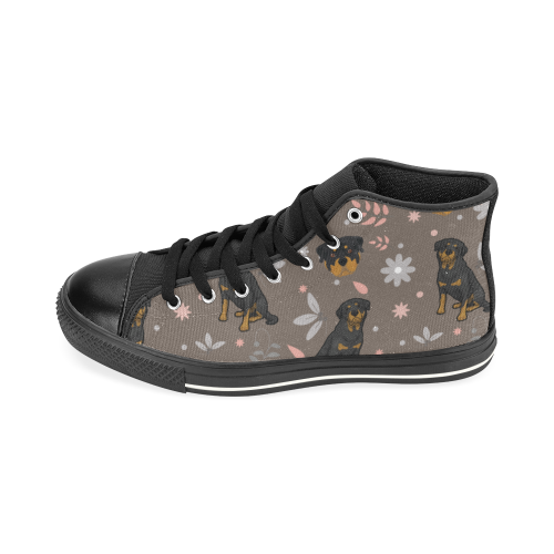Rottweiler Flower Black High Top Canvas Women's Shoes/Large Size (Model 017) - TeeAmazing