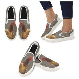 Chicken Footprint White Women's Slip-on Canvas Shoes - TeeAmazing