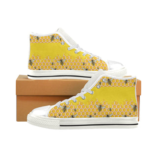 Bee Pattern White Men’s Classic High Top Canvas Shoes - TeeAmazing