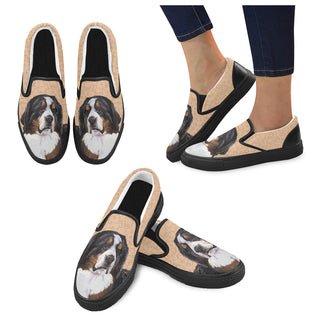 Bernese Mountain Black Women's Slip-on Canvas Shoes - TeeAmazing