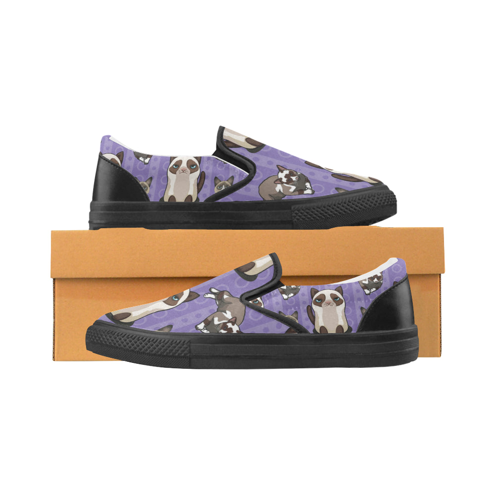 Snowshoe Cat Black Women's Slip-on Canvas Shoes - TeeAmazing