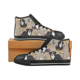 Bernese Mountain Flower Black High Top Canvas Shoes for Kid (Model 017) - TeeAmazing