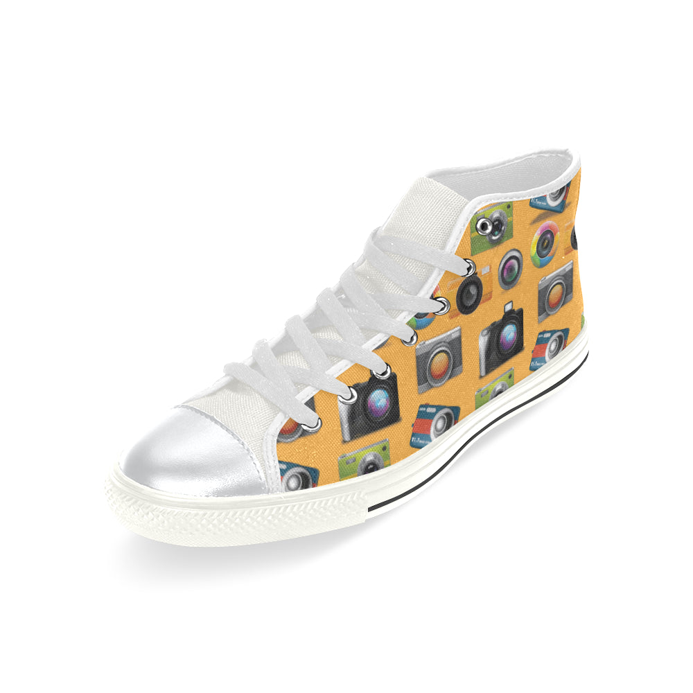 Photography Camera White High Top Canvas Shoes for Kid - TeeAmazing