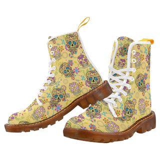 Sugar Skull White Boots For Women - TeeAmazing