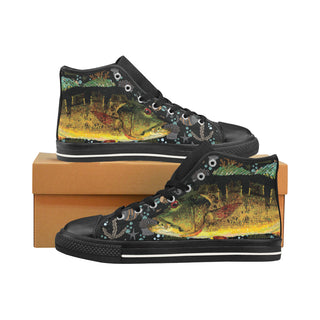 Fish Black Men’s Classic High Top Canvas Shoes /Large Size - TeeAmazing