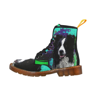 Border Collie Painting Black Boots For Men - TeeAmazing