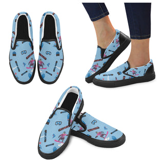 Snowboarding Pattern Black Women's Slip-on Canvas Shoes - TeeAmazing