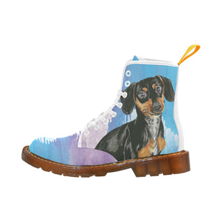 Dachshund Water Colour No.1 White Boots For Women - TeeAmazing