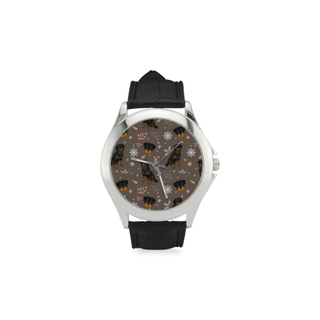 Rottweiler Flower Women's Classic Leather Strap Watch - TeeAmazing