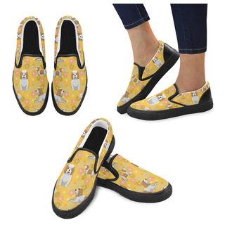 Petit Basset Griffon Vendéen Flower Black Women's Slip-on Canvas Shoes - TeeAmazing