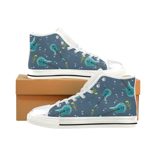 Electric Guitar Pattern White High Top Canvas Shoes for Kid (Model 017) - TeeAmazing