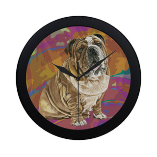 English Bulldog Water Colour No.2 Black Circular Plastic Wall clock - TeeAmazing