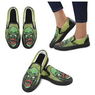 Creature on black lagoon Black Women's Slip-on Canvas Shoes - TeeAmazing