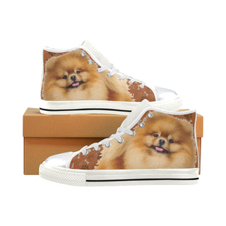 Pomeranian Dog White High Top Canvas Women's Shoes/Large Size - TeeAmazing