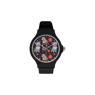 Pit bull Flower Unisex Round Plastic Watch(Model 302) - TeeAmazing