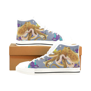 Octopus White Men’s Classic High Top Canvas Shoes /Large Size - TeeAmazing