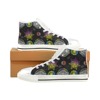 Lotus and Mandalas White High Top Canvas Women's Shoes/Large Size - TeeAmazing