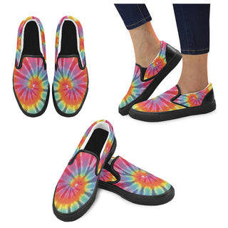 Tie Dye Black Women's Slip-on Canvas Shoes - TeeAmazing