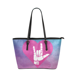 ASL Love Sign Leather Tote Bag/Small - TeeAmazing