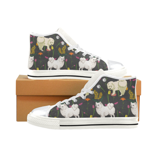 American Eskimo Dog Flower White High Top Canvas Women's Shoes/Large Size (Model 017) - TeeAmazing