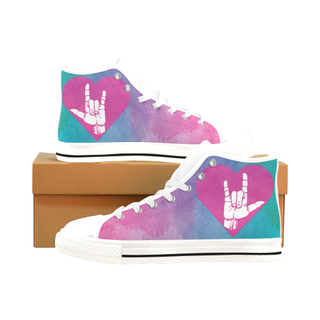 ASL Love Sign White Men’s Classic High Top Canvas Shoes /Large Size - TeeAmazing