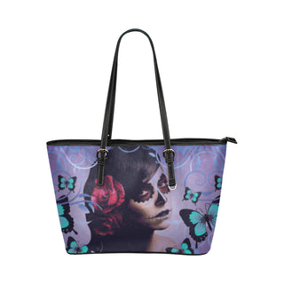 Sugar Skull Candy Leather Tote Bag/Small - TeeAmazing
