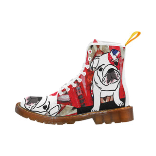 English Bulldog White Boots For Men - TeeAmazing