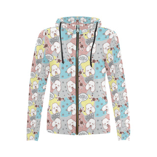 Poodle Pattern All Over Print Full Zip Hoodie for Women - TeeAmazing