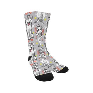 Siberian Husky Flower Trouser Socks - TeeAmazing