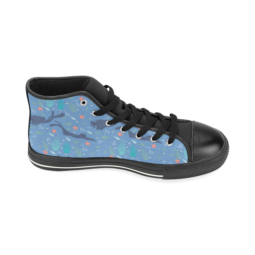 Scuba Diving Pattern Black High Top Canvas Shoes for Kid - TeeAmazing