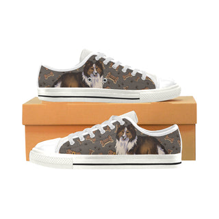 Shetland Sheepdog Dog White Low Top Canvas Shoes for Kid - TeeAmazing