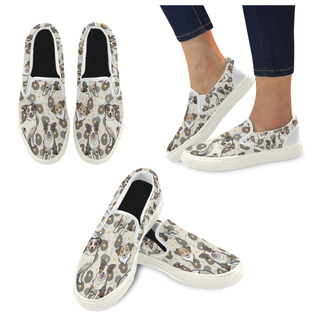 Australian Shepherd Flower White Women's Slip-on Canvas Shoes - TeeAmazing