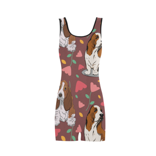 Basset Hound Flower Classic One Piece Swimwear (Model S03) - TeeAmazing