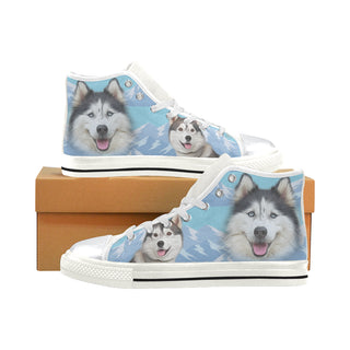 Husky Lover White High Top Canvas Women's Shoes/Large Size - TeeAmazing