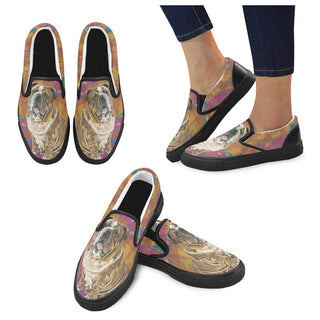 English Bulldog Water Colour No.2 Black Women's Slip-on Canvas Shoes - TeeAmazing