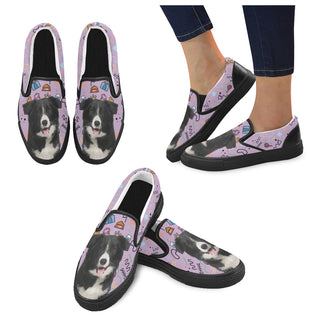 Border Collie Black Women's Slip-on Canvas Shoes - TeeAmazing