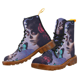 Sugar Skull Candy Black Boots For Women - TeeAmazing