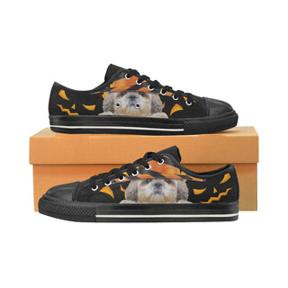 Shih Tzu Halloween Black Low Top Canvas Shoes for Kid - TeeAmazing