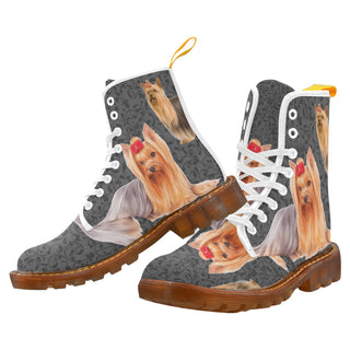 Yorkie Lover White Boots For Men - TeeAmazing