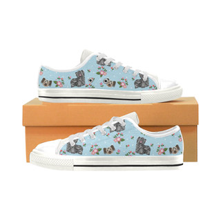 Skye Terrier Flower White Low Top Canvas Shoes for Kid (Model 018) - TeeAmazing