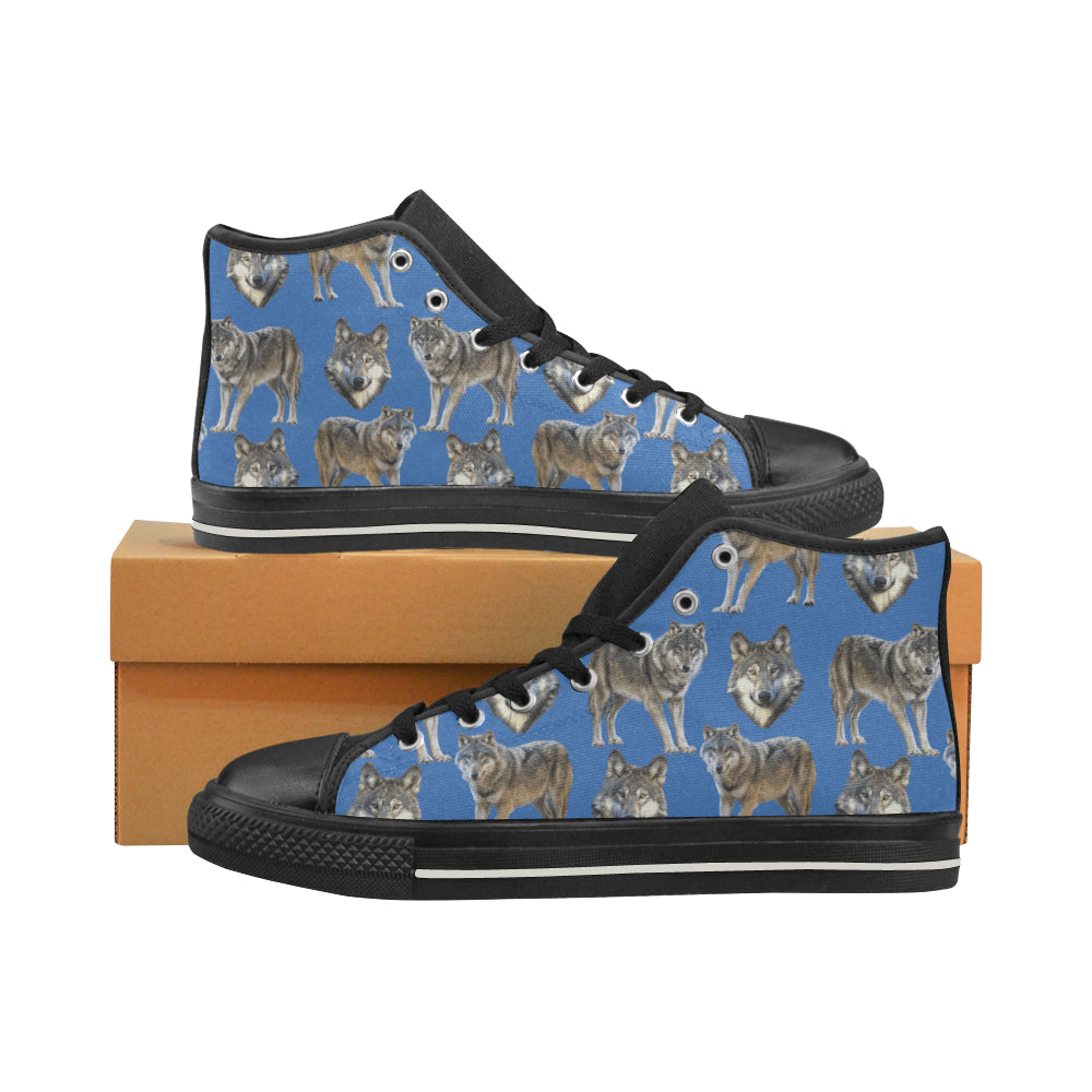 Wolf Pattern Black Women's Classic High Top Canvas Shoes - TeeAmazing