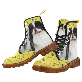 Japanese Chin Dog Black Boots For Men - TeeAmazing