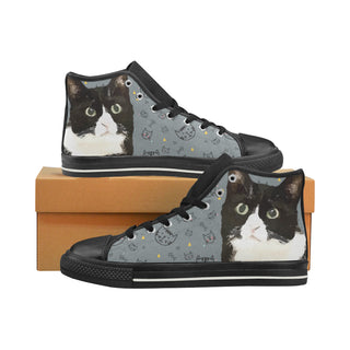 Tuxedo Cat Black High Top Canvas Women's Shoes/Large Size - TeeAmazing