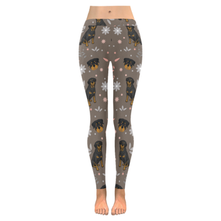 Rottweiler Flower Low Rise Leggings (Invisible Stitch) (Model L05) - TeeAmazing